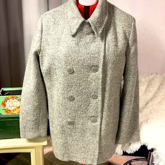 Wool Blend Boucle Style Double Breasted Grey Pea Coat size 1X - Picture 7 of 7